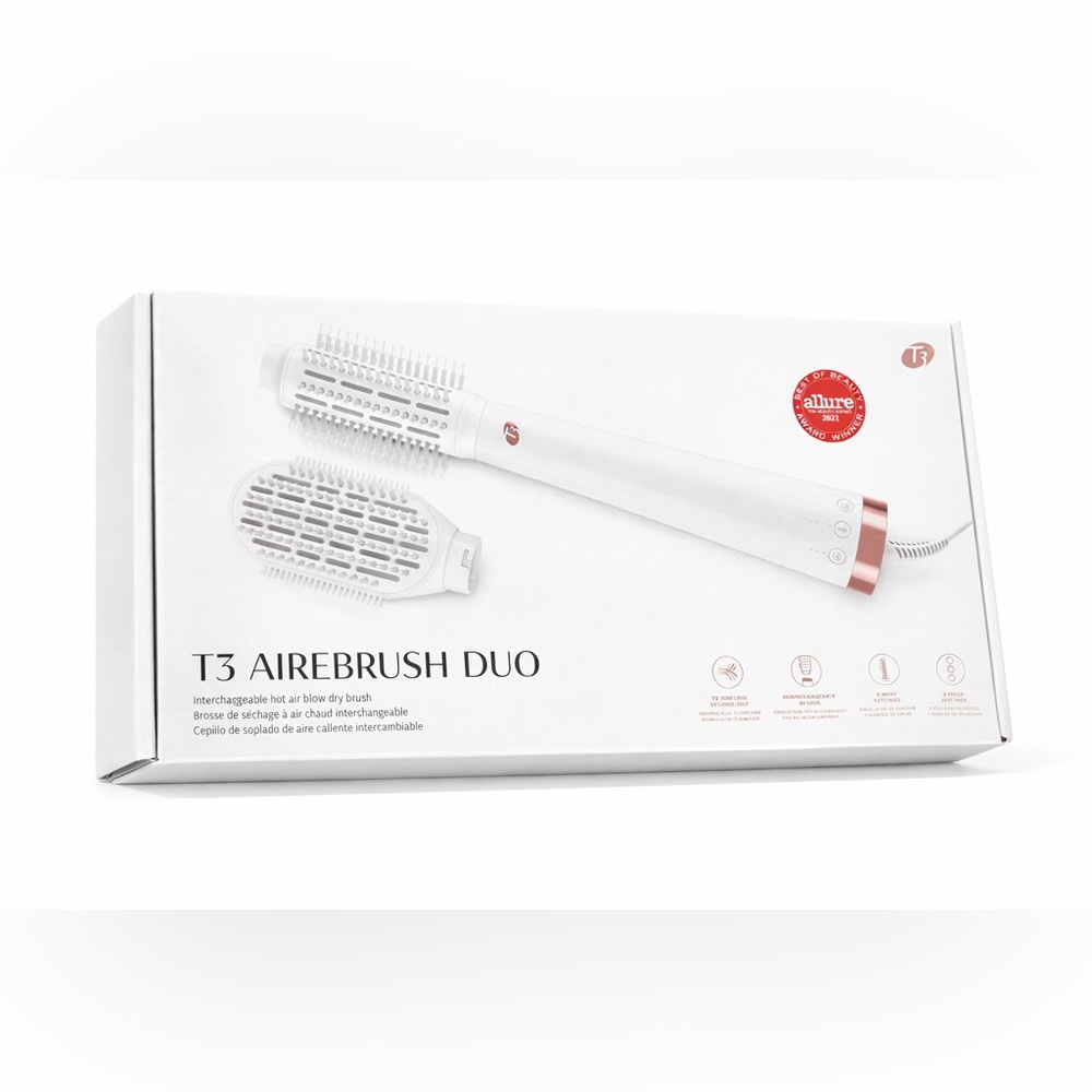T3 Airebrush Duo Hot Air Brush in White with Rose Gold Accents